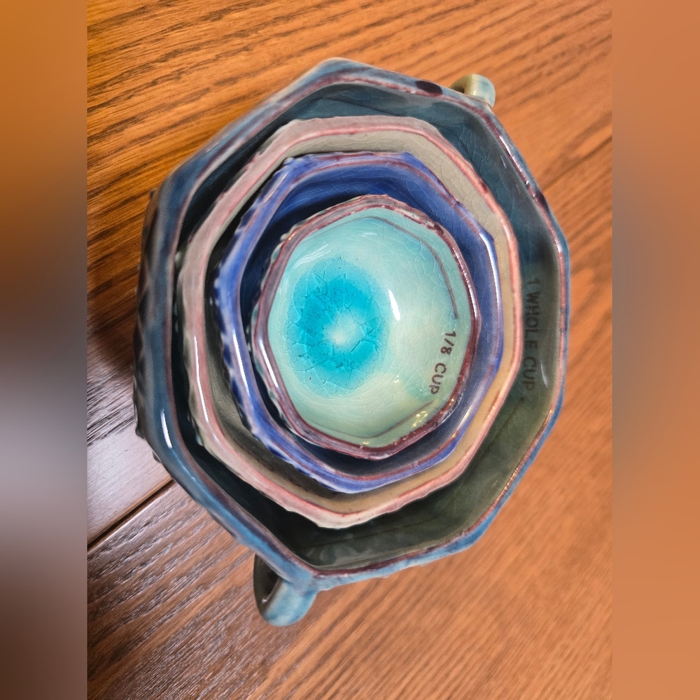 Artistic Blue and Pink Ceramic Nesting Bowls
